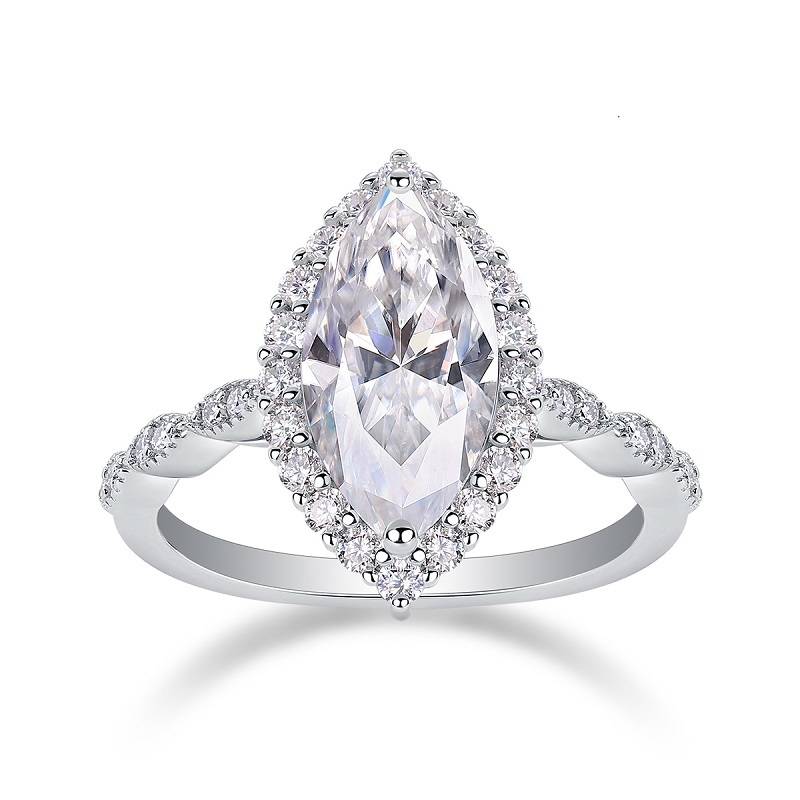 R15321款S925银镀18K白金女戒马眼形莫桑钻3.0CT
