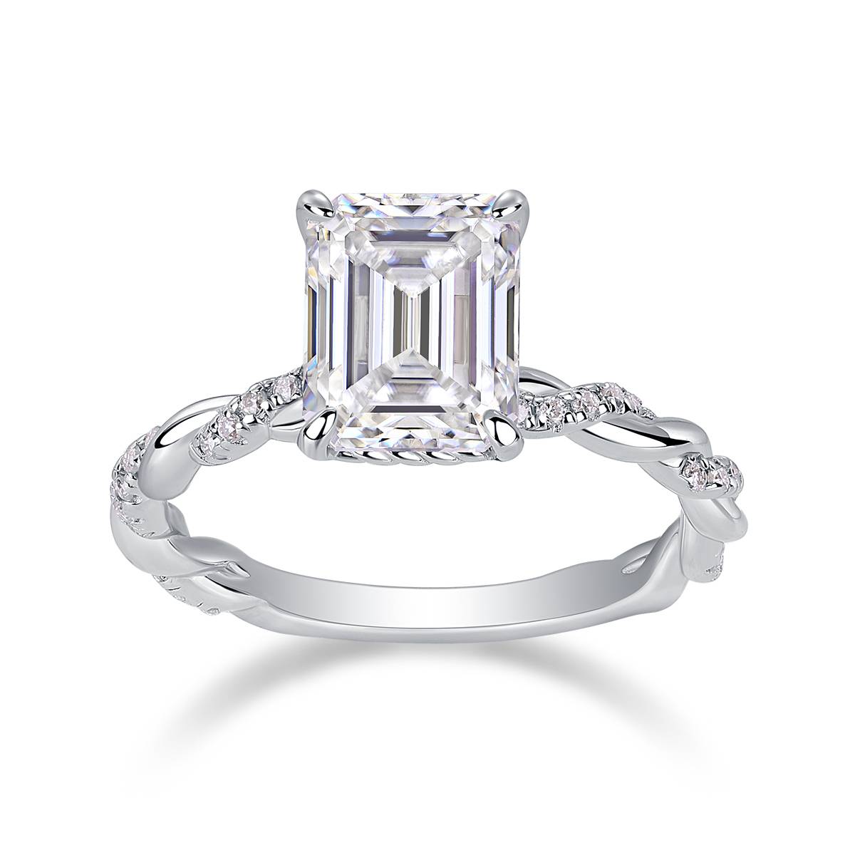R15310款S925银镀18K白金Women's Ring祖母绿切割Moissanite3.0ct