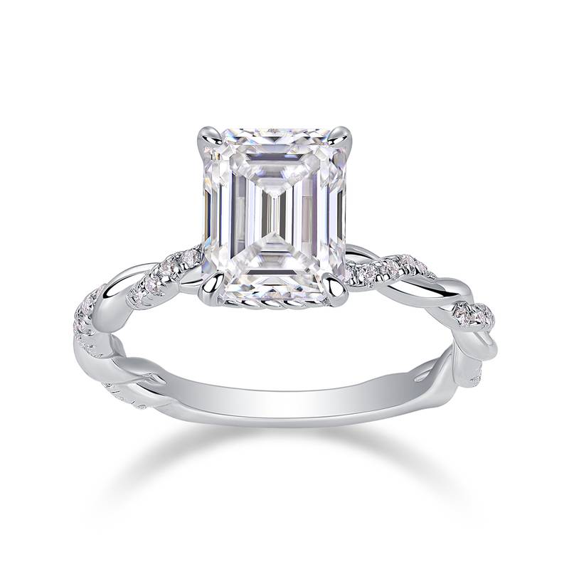 R15310款S925银镀18K白金Women's Ring祖母绿切割Moissanite3.0ct