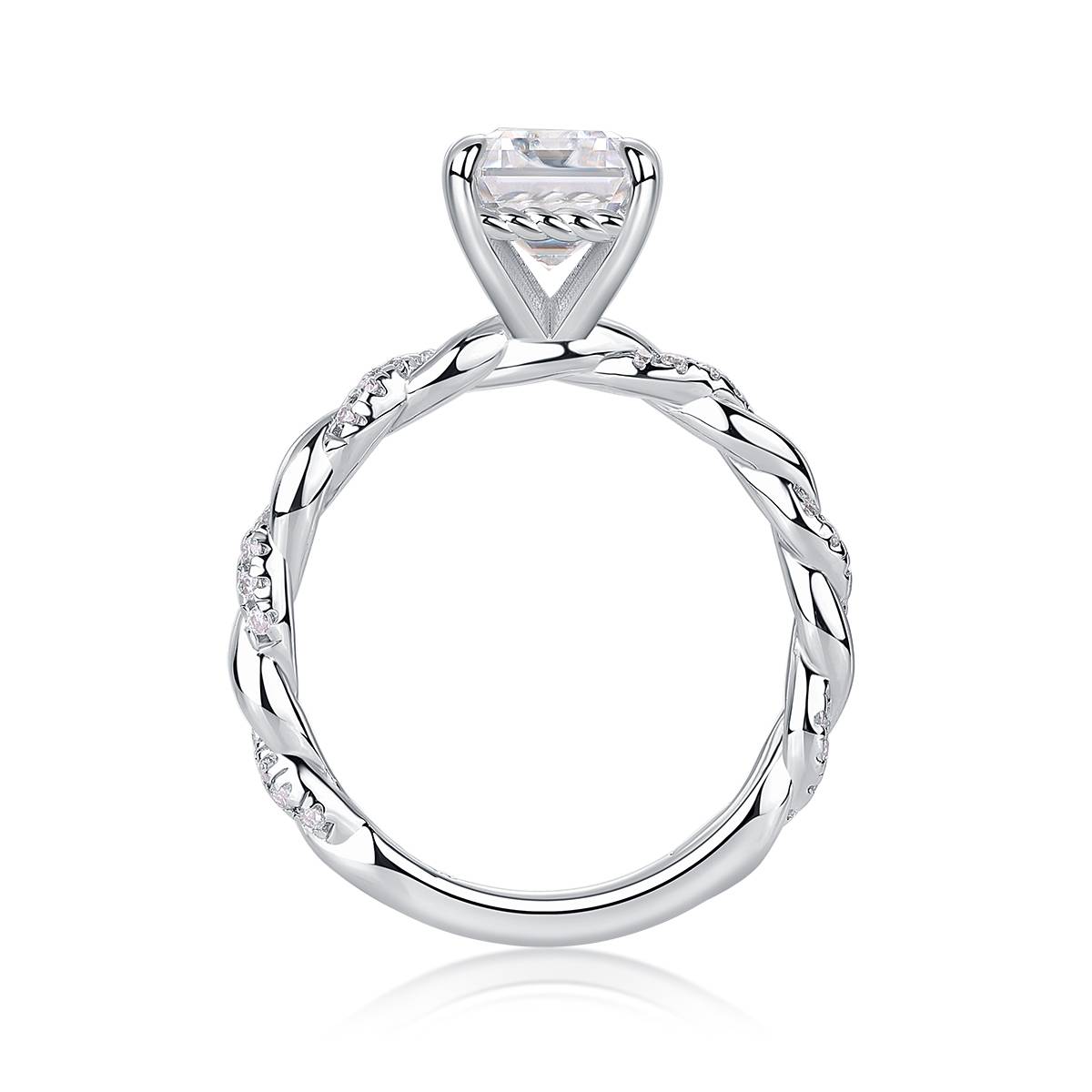 R15310款S925银镀18K白金Women's Ring祖母绿切割Moissanite3.0ct