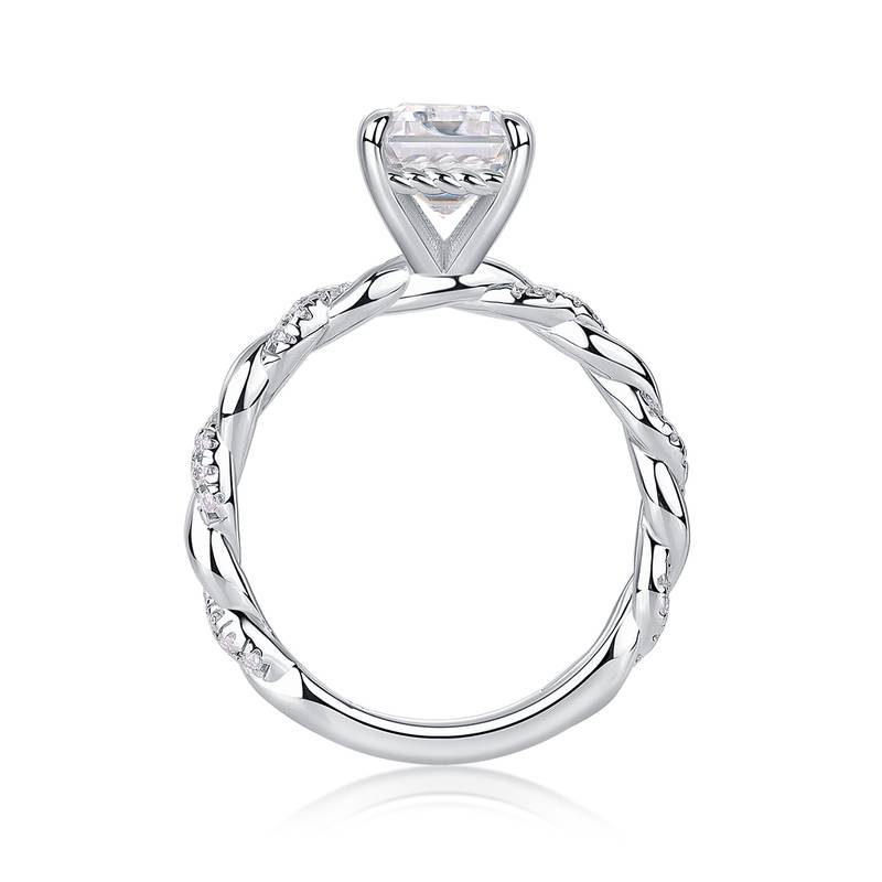 R15310款S925银镀18K白金Women's Ring祖母绿切割Moissanite3.0ct