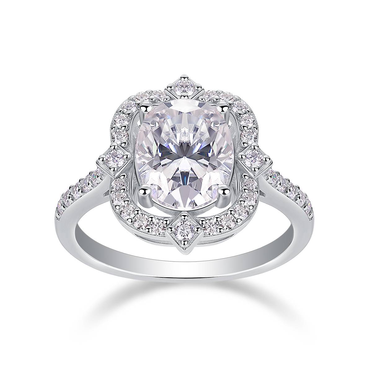 R15293款S925银镀18K白金女戒蛋形莫桑钻3.0CT