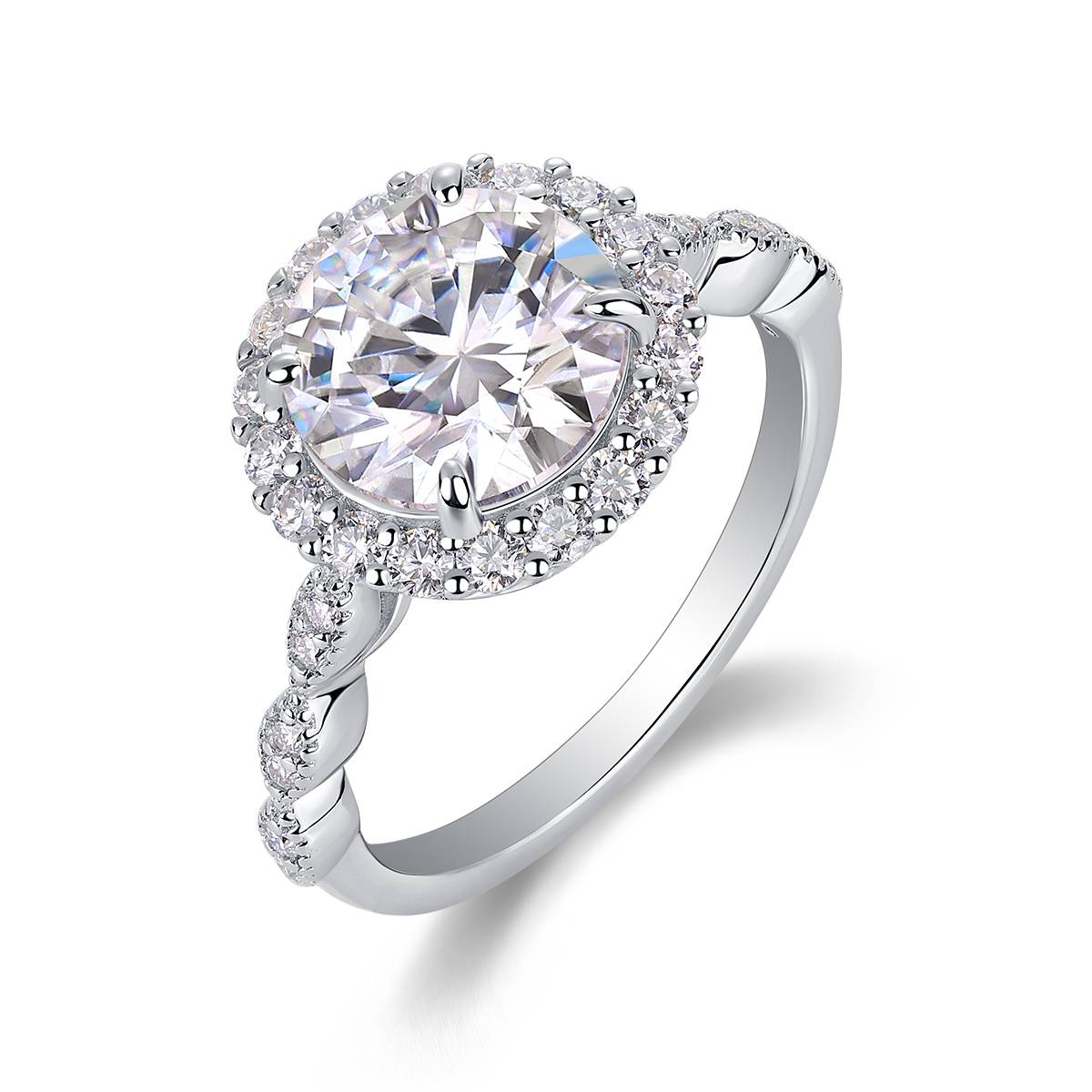 R15322款S925银镀18K白金Women's Ring圆形Moissanite3.0ct
