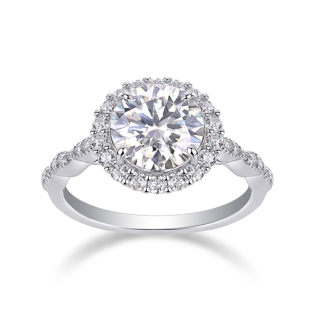R15322款S925银镀18K白金Women's Ring圆形Moissanite3.0ct
