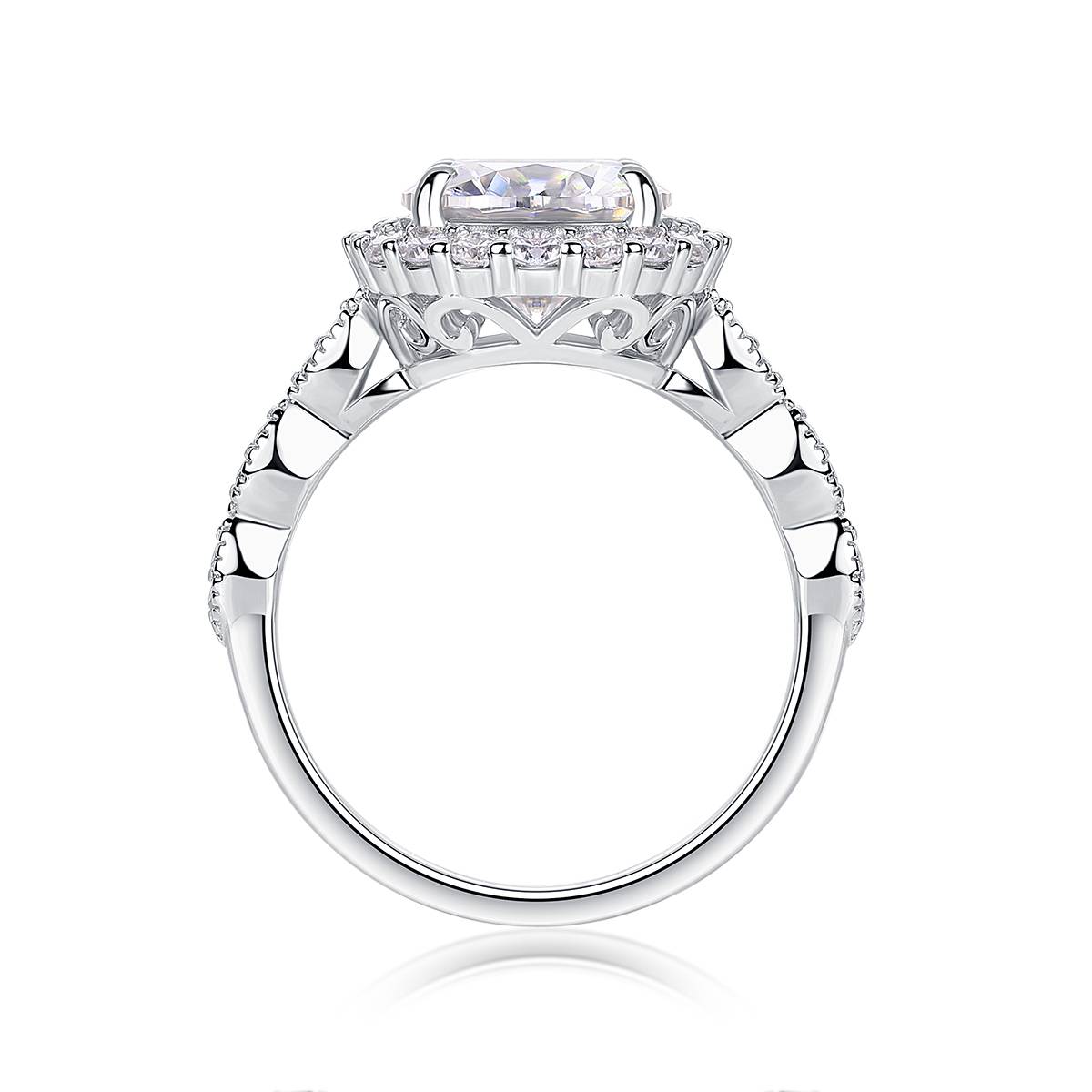 R15322款S925银镀18K白金Women's Ring圆形Moissanite3.0ct