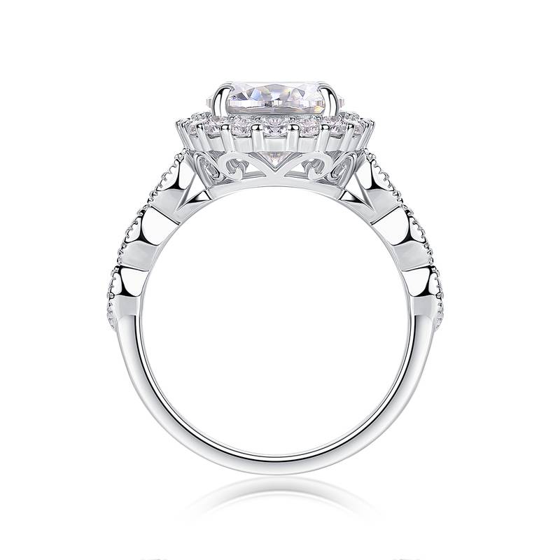 R15322款S925银镀18K白金女戒圆形莫桑钻3.0CT