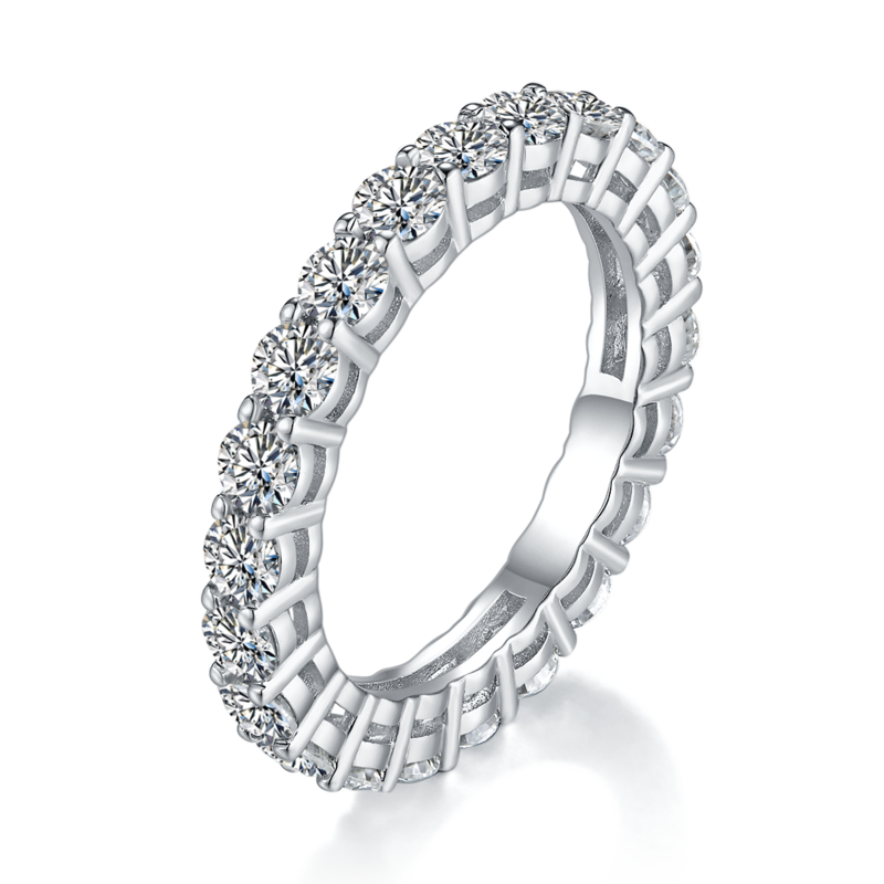Round body lined ring S925 silver plated platinum moissanite diamond women's ring 2.4 carats D-grade