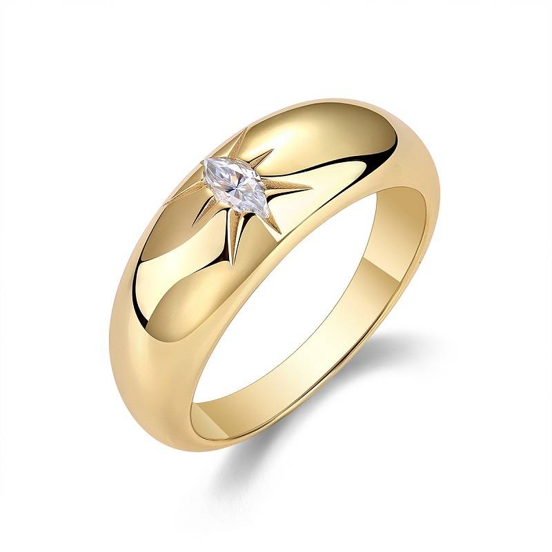 R14698款S925银镀18K黄金Women's Ring马眼形Moissanite5*2mm.5mm/0.2ct