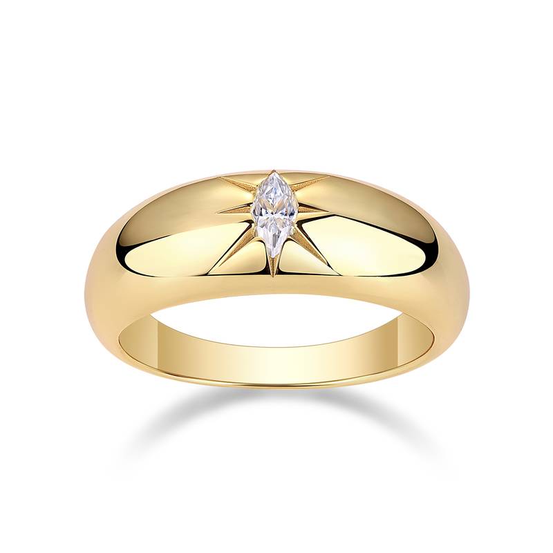 R14698款S925银镀18K黄金Women's Ring马眼形Moissanite5*2mm.5mm/0.2ct