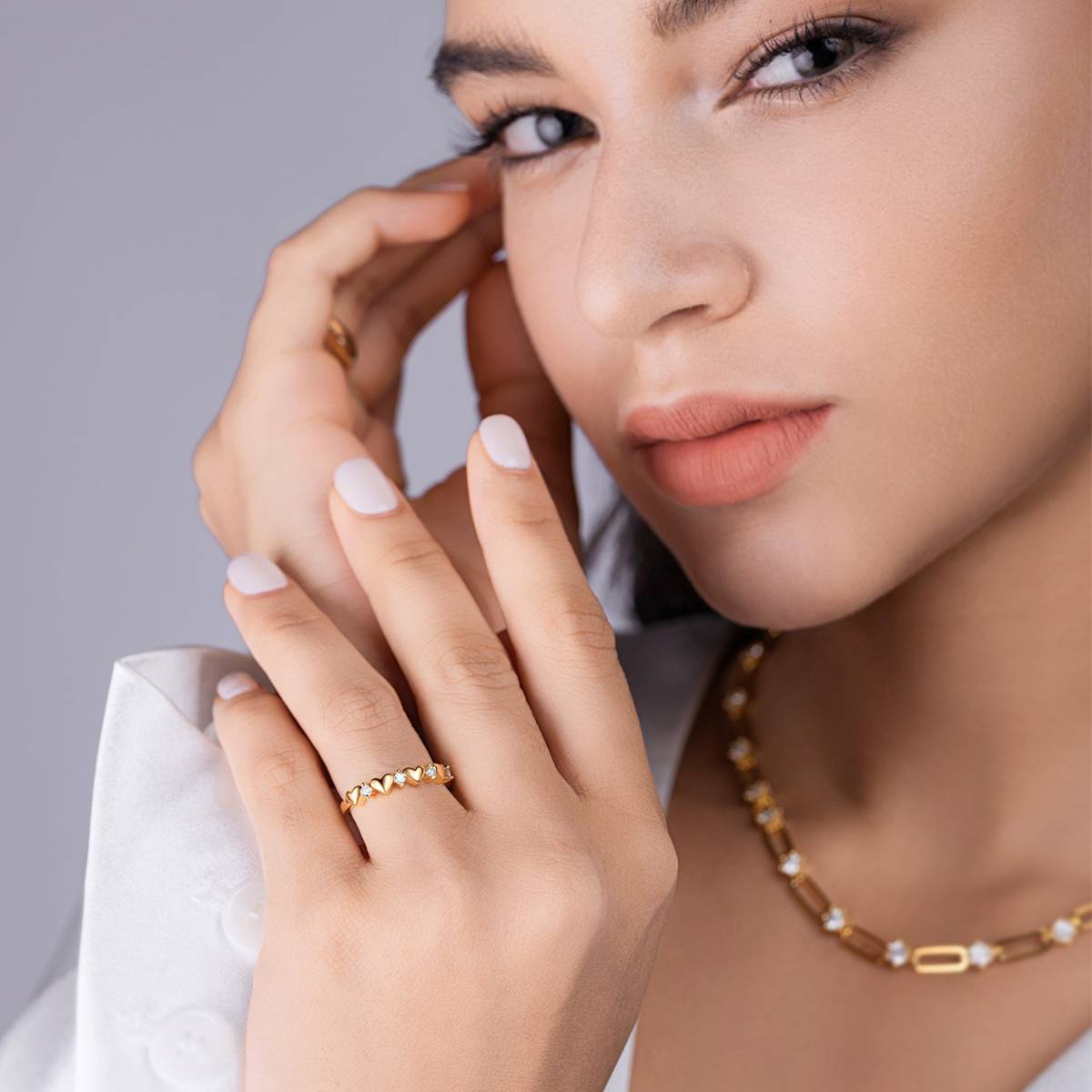 R14904款S925银镀18K黄金MoissaniteWomen's Ring0.12ct