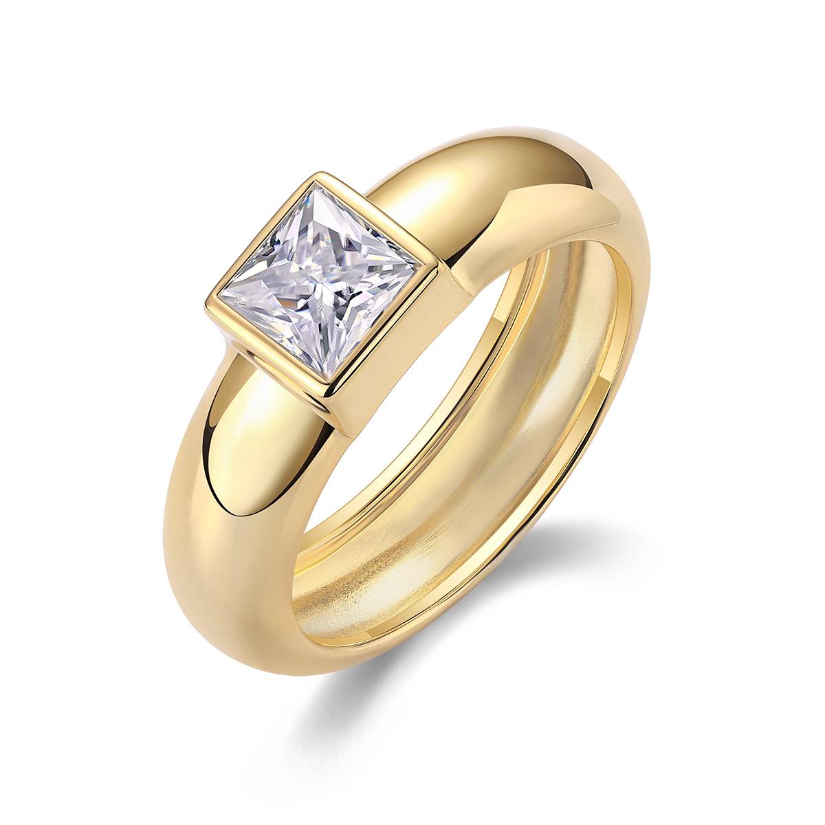 R14697款S925银镀18K黄金公主方MoissaniteWomen's Ring1.0ct