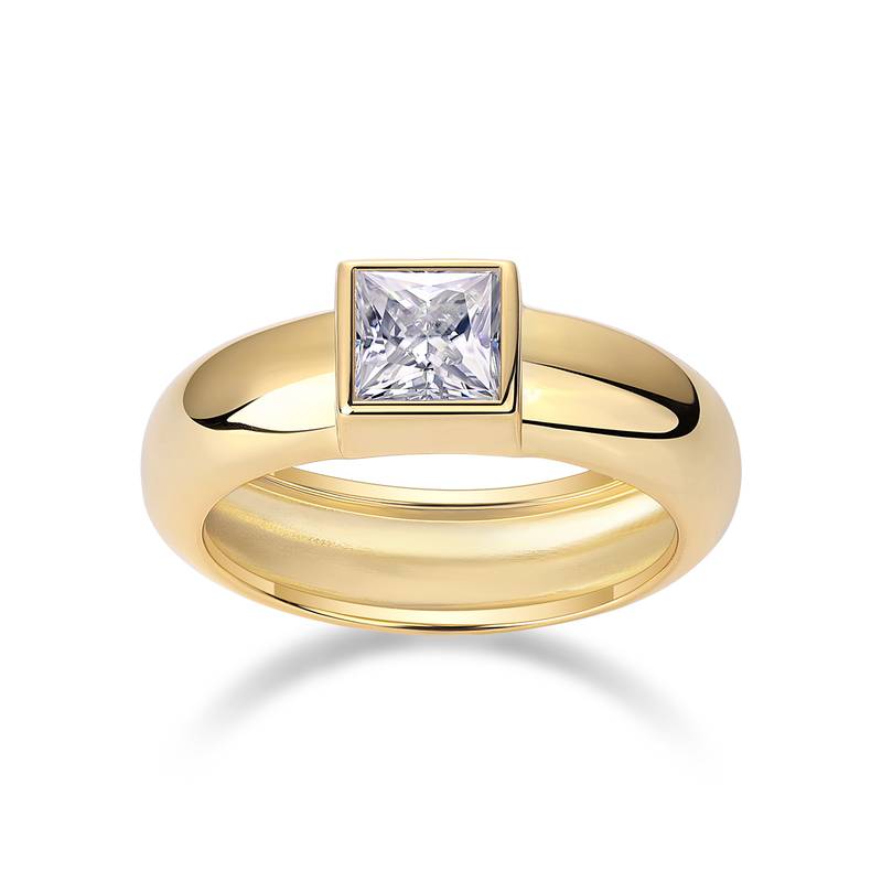 R14697款S925银镀18K黄金公主方MoissaniteWomen's Ring1.0ct