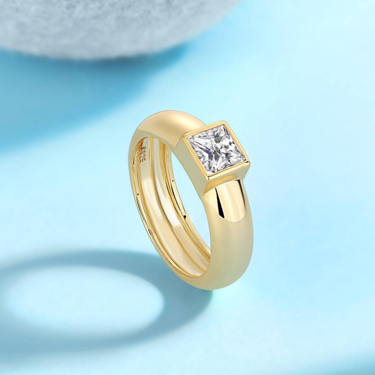 R14697款S925银镀18K黄金公主方MoissaniteWomen's Ring1.0ct