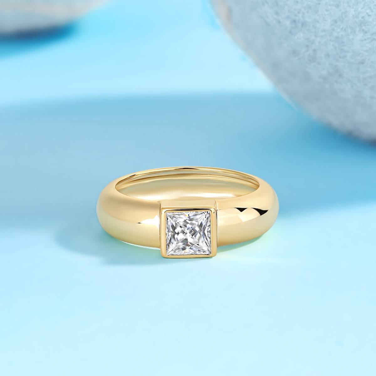 R14697款S925银镀18K黄金公主方MoissaniteWomen's Ring1.0ct