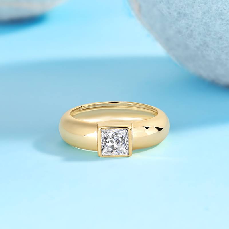 R14697款S925银镀18K黄金公主方MoissaniteWomen's Ring1.0ct