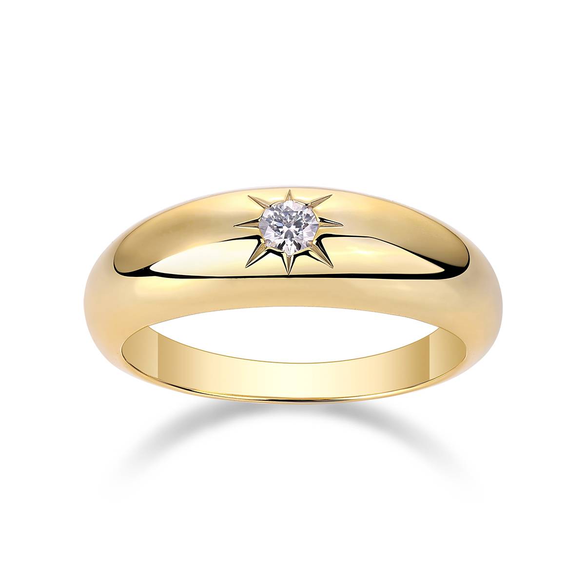 R14694款S925银镀18K黄金圆形MoissaniteWomen's Ring0.1ct