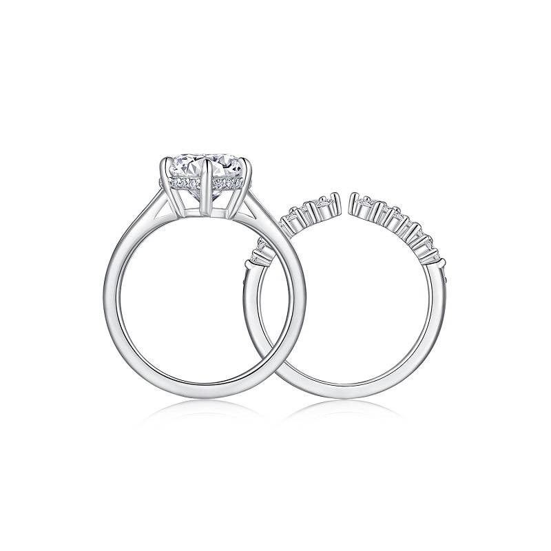R15329款S925银镀18K白金女套戒圆形Moissanite3.0ct