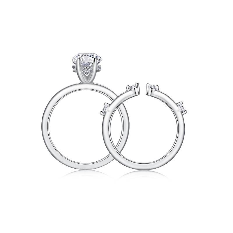 R15330款S925银镀18K白金女套戒马眼形Moissanite3.0ct