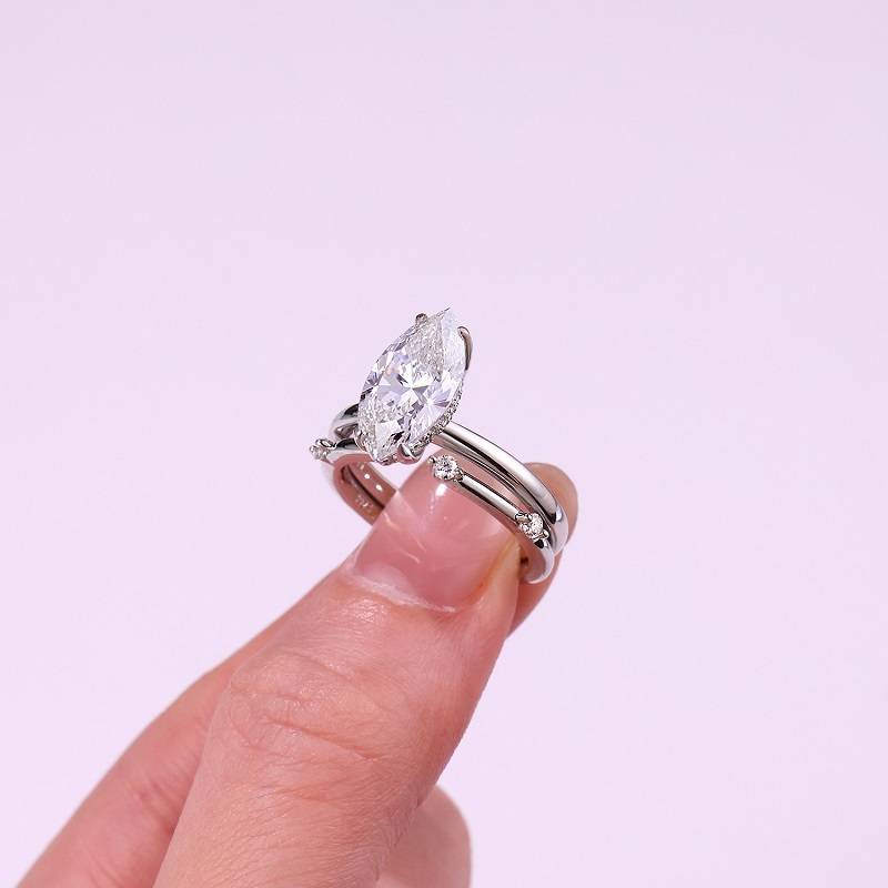 R15330款S925银镀18K白金女套戒马眼形Moissanite3.0ct