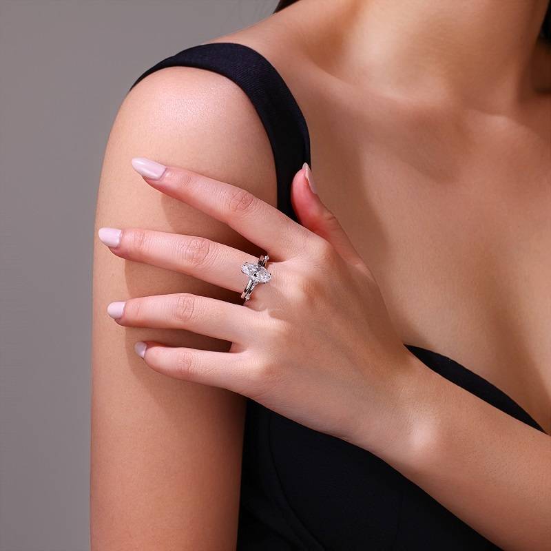 R15330款S925银镀18K白金女套戒马眼形Moissanite3.0ct