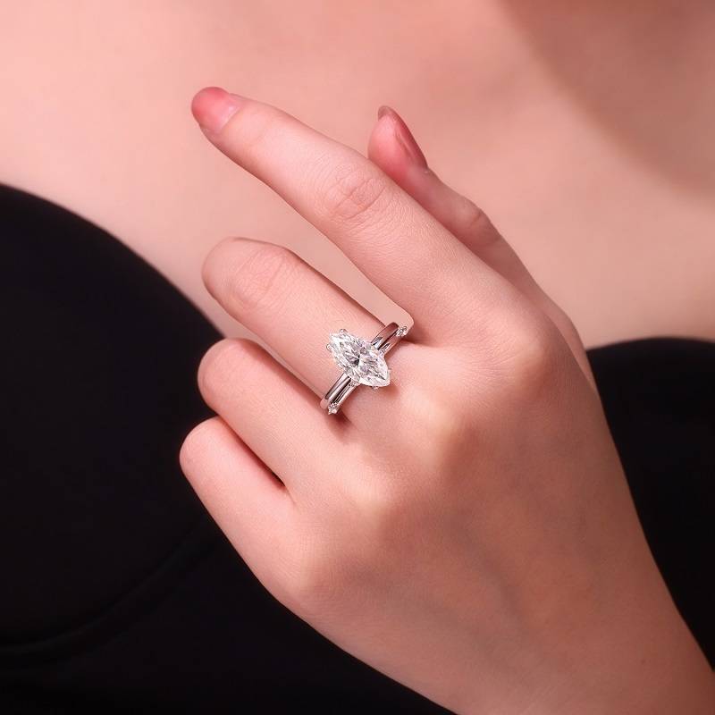 R15330款S925银镀18K白金女套戒马眼形Moissanite3.0ct