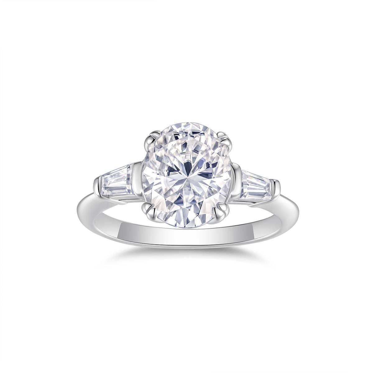 R15399款S925银镀18K白金三石款Women's Ring主石蛋形Moissanite3.0ct
