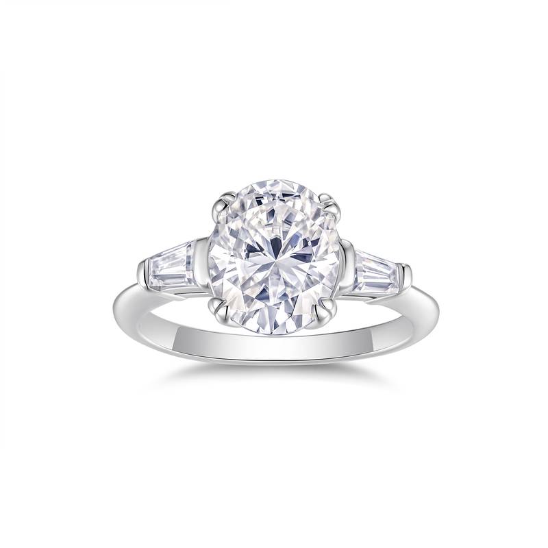 R15399款S925银镀18K白金三石款Women's Ring主石蛋形Moissanite3.0ct