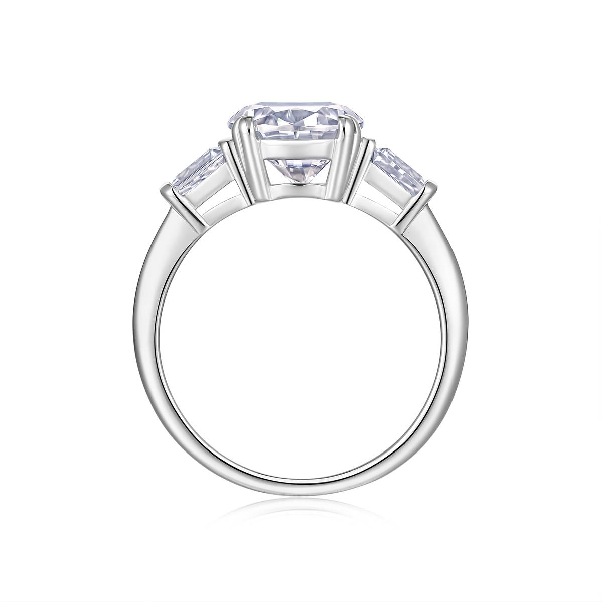 R15399款S925银镀18K白金三石款Women's Ring主石蛋形Moissanite3.0ct