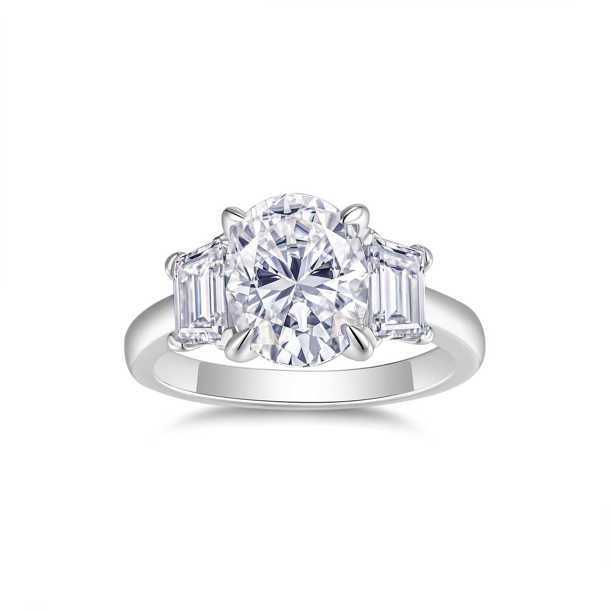 R15515款S925银镀18K白金三石款Women's Ring主石蛋形Moissanite3.0ct