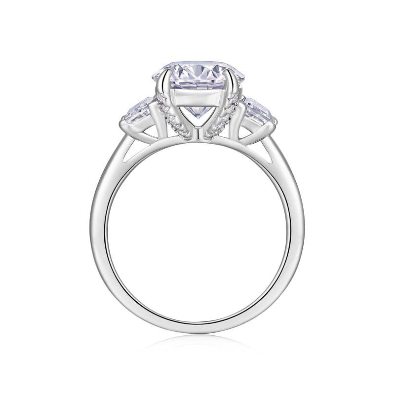 R15515款S925银镀18K白金三石款Women's Ring主石蛋形Moissanite3.0ct
