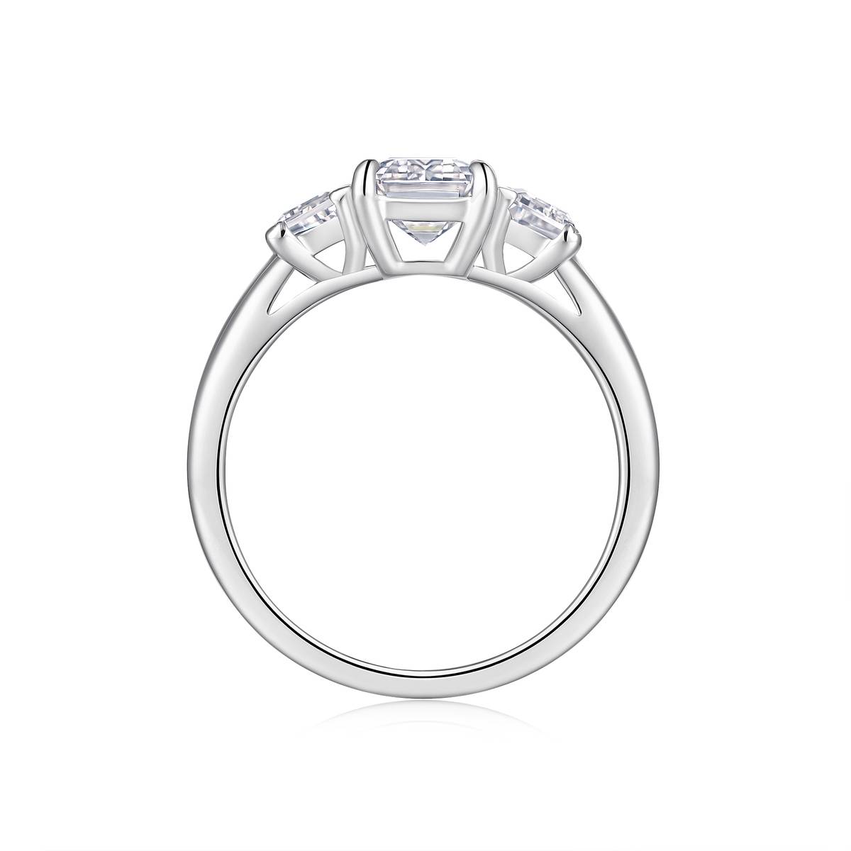 R15517款S925银镀18K白金三石款Women's Ring主石祖母绿切Moissanite2.0ct