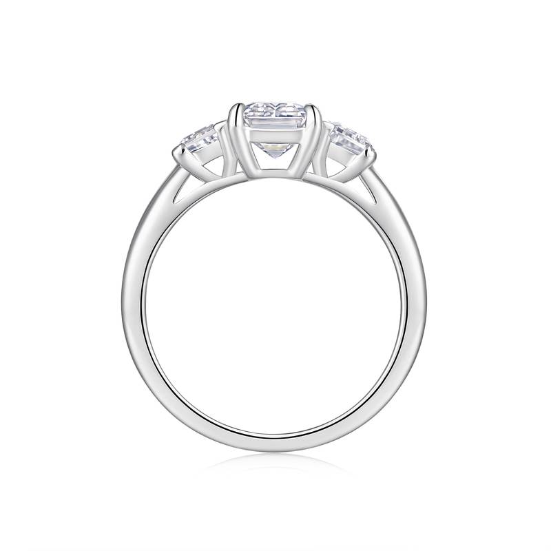R15517款S925银镀18K白金三石款Women's Ring主石祖母绿切Moissanite2.0ct