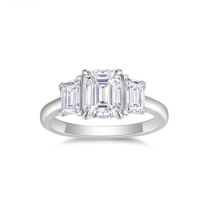 R15517款S925银镀18K白金三石款Women's Ring主石祖母绿切Moissanite2.0ct