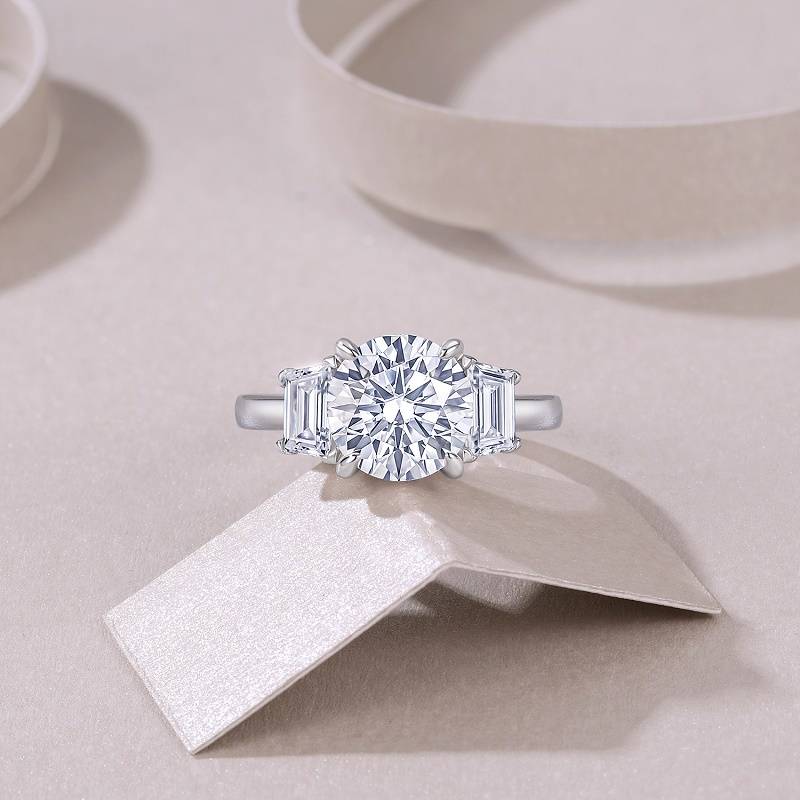 R15516款S925银镀18K白金三石款Women's Ring主石Moissanite3.0ct