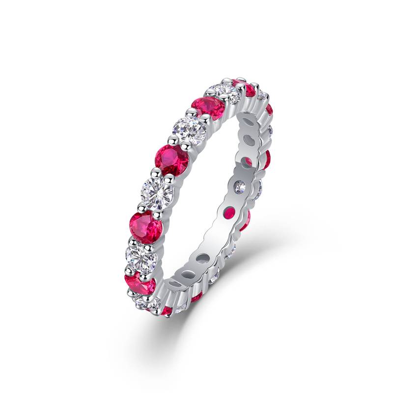 R14019/R14017/R14018款S925银镀18K白金培育彩宝Moissanite浑身排戒