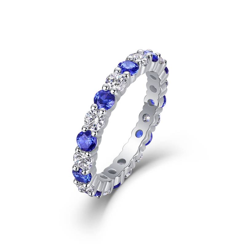 R14019/R14017/R14018款S925银镀18K白金培育彩宝Moissanite浑身排戒