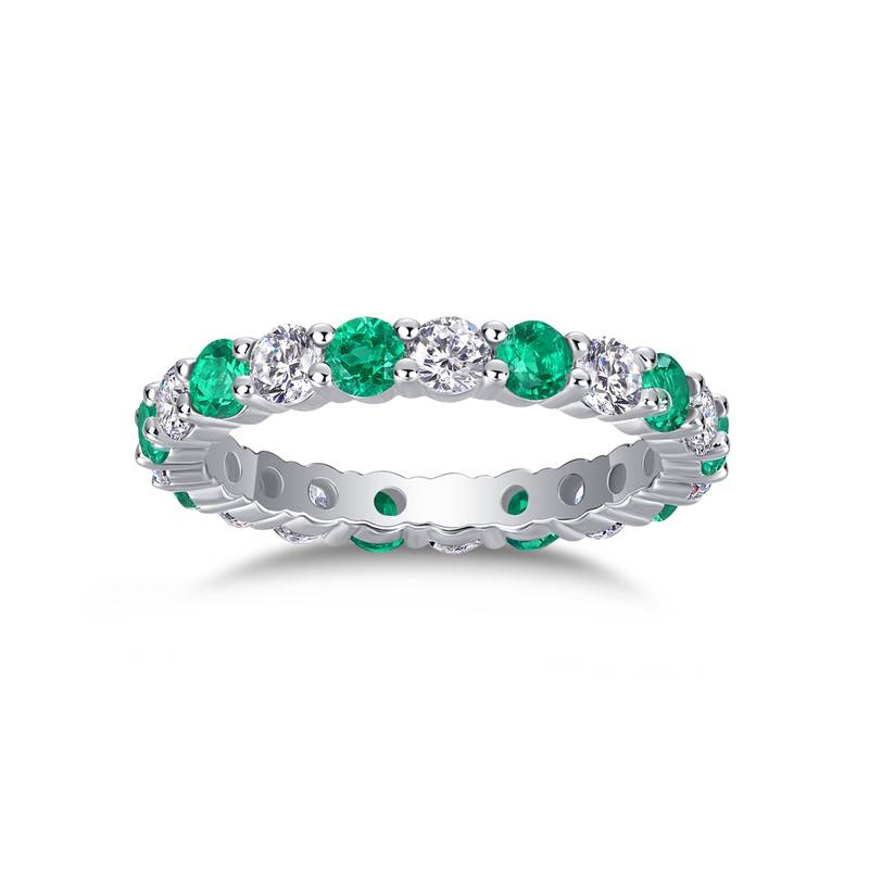 R14019/R14017/R14018款S925银镀18K白金培育彩宝Moissanite浑身排戒