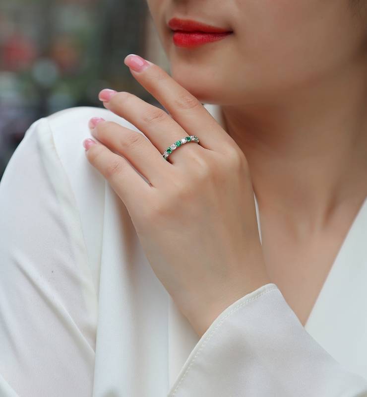 R14019/R14017/R14018款S925银镀18K白金培育彩宝Moissanite浑身排戒