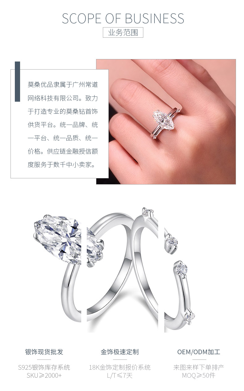 R15330款S925银镀18K白金女套戒马眼形莫桑钻3.0CT - 3