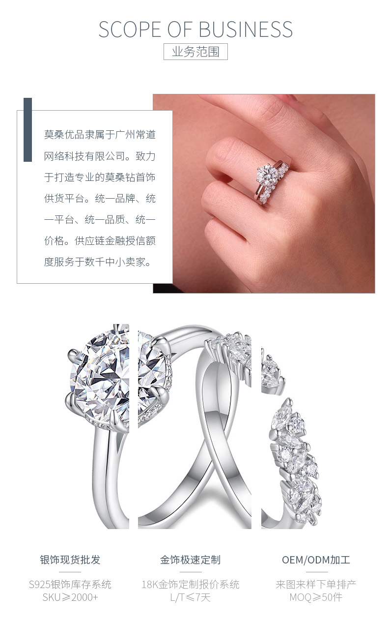 R15329款S925银镀18K白金女套戒圆形莫桑钻3.0CT - 3