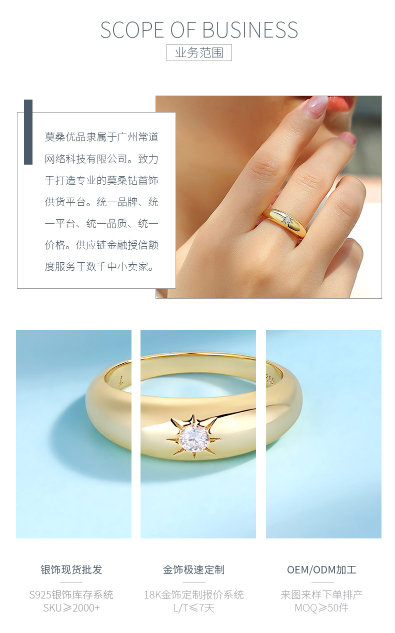 R14694款S925银镀18K黄金圆形莫桑钻女戒0.1CT - 3