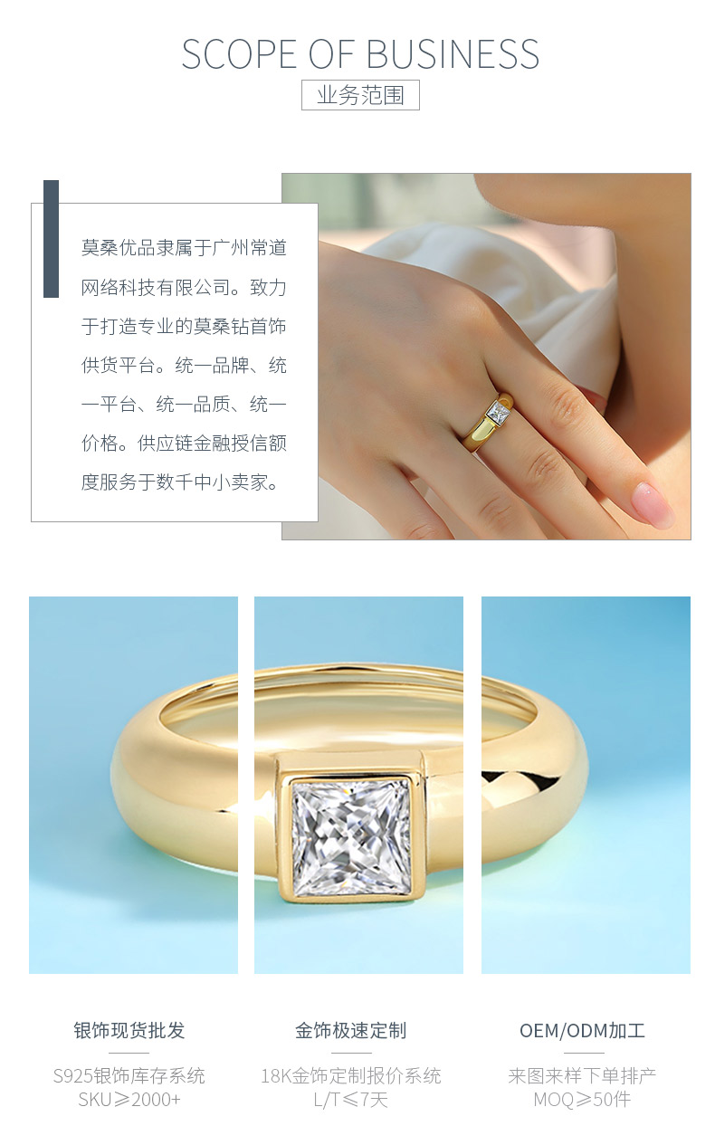 R14697款S925银镀18K黄金公主方莫桑钻女戒1.0CT - 3