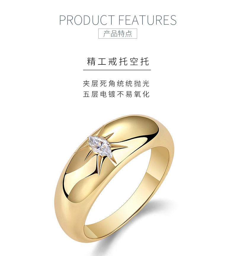 R14698款S925银镀18K黄金女戒马眼形莫桑钻5*2.5mm/0.2ct - 5