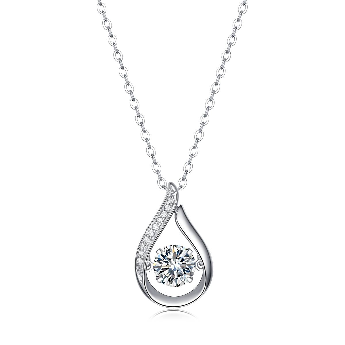 P10804灵动款银镀18K白金莫桑钻项链1.0CT