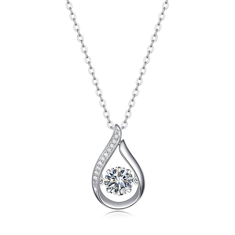 P10804灵动款银镀18K白金莫桑钻项链1.0CT
