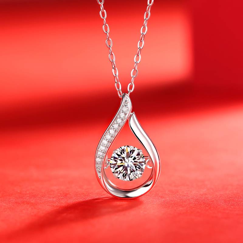 P10804灵动款银镀18K白金莫桑钻项链1.0CT