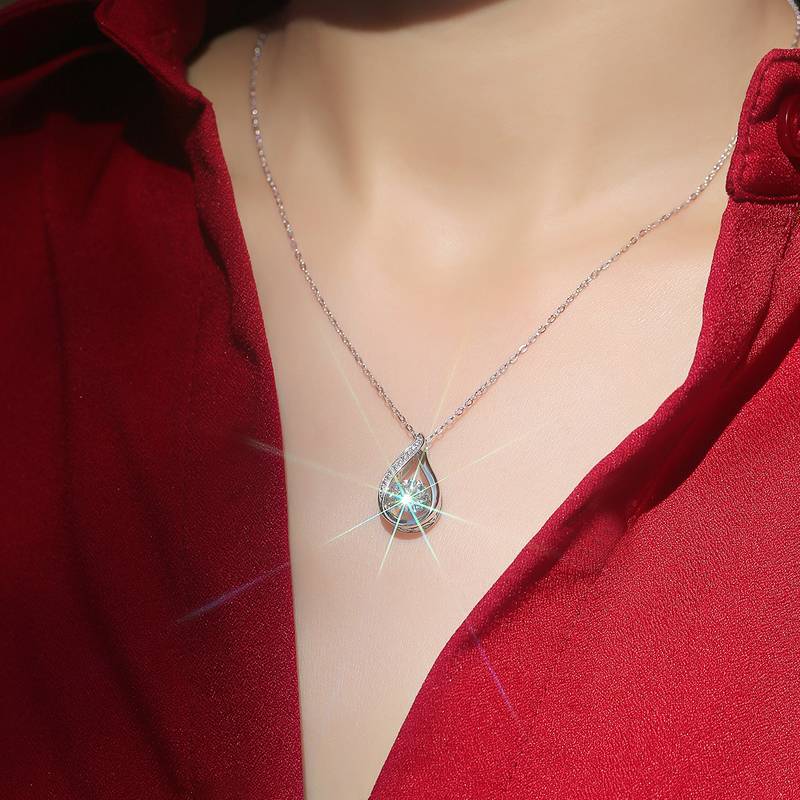 P10804灵动款银镀18K白金莫桑钻项链1.0CT