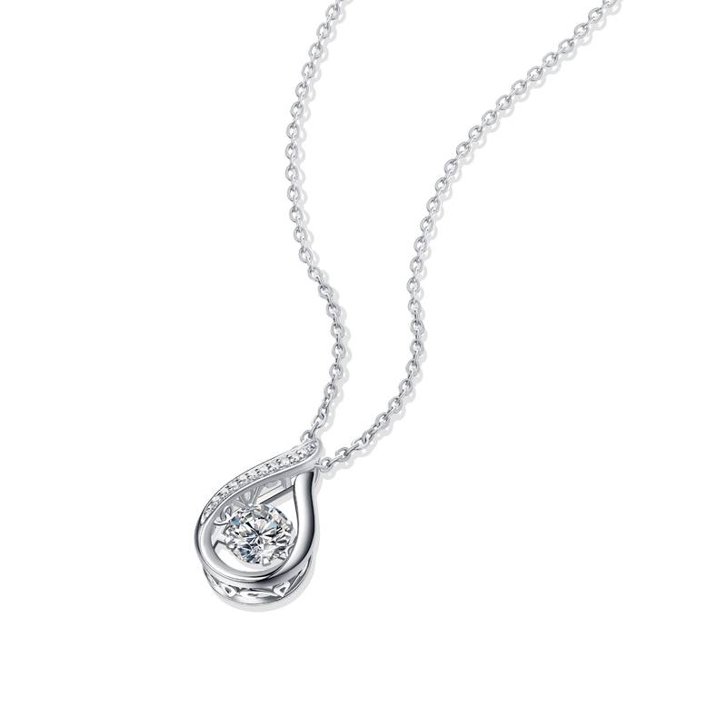 P10804灵动款银镀18K白金莫桑钻项链1.0CT