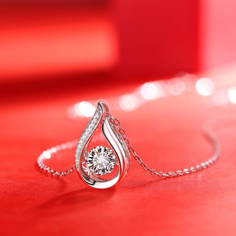 P10804灵动款银镀18K白金莫桑钻项链1.0CT