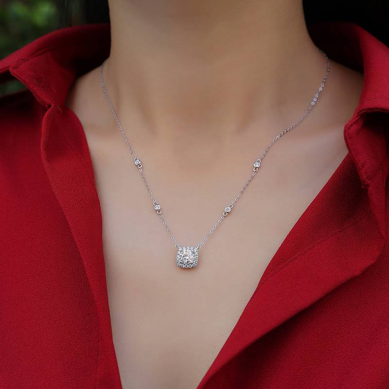 N13030枕形款银镀18K白金MoissaniteNecklace1.0ct